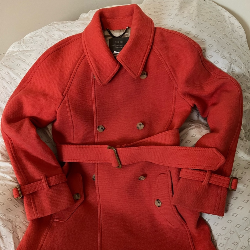 J. Crew Stadium Cloth Nello Gori Long Wool Coat - Coral color - Size 4